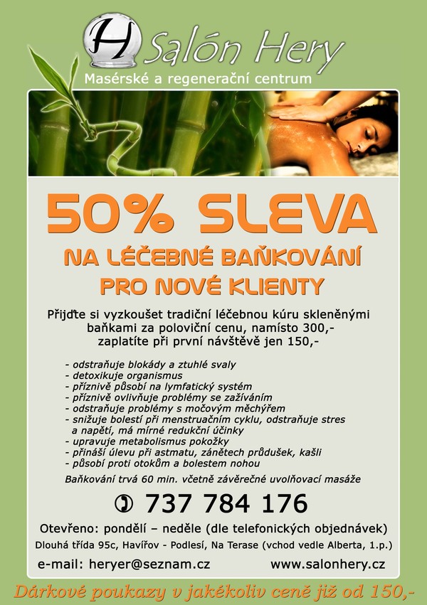 50% sleva na Léčebné baňkování pro nové klienty stále platí!